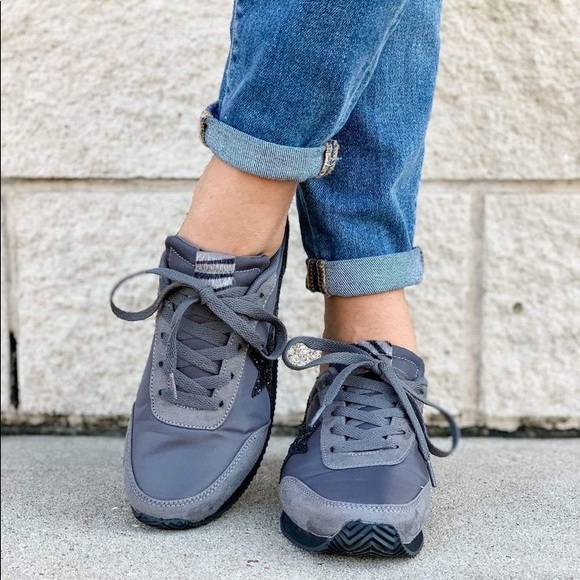 Vintage Grey Sequin Star & Zebra Stripe Sneakers - Picture 7 of 8
